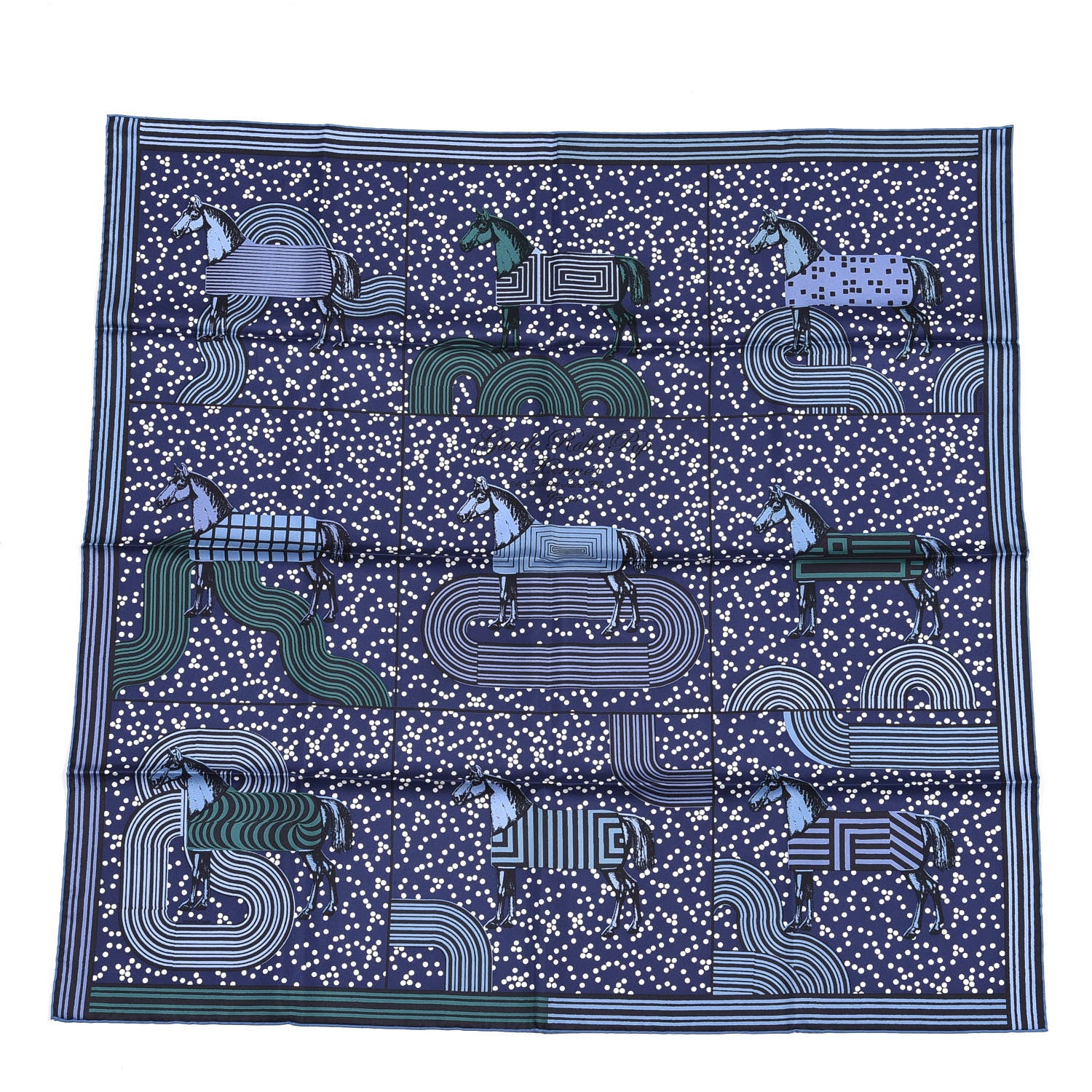 Hermes Silk Garde Robe Pop Scarf 90 Marine White Vert 1 of 3