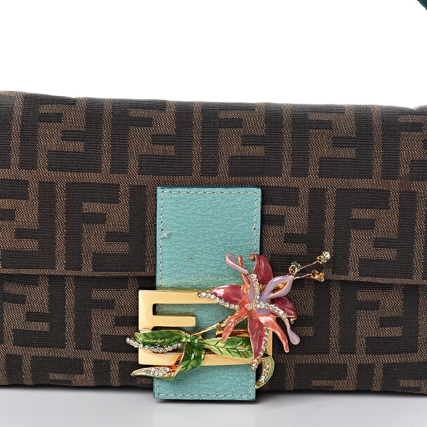 Fendi Zucca Crystal Flower Baguette Tobacco Turquoise 10 of 10