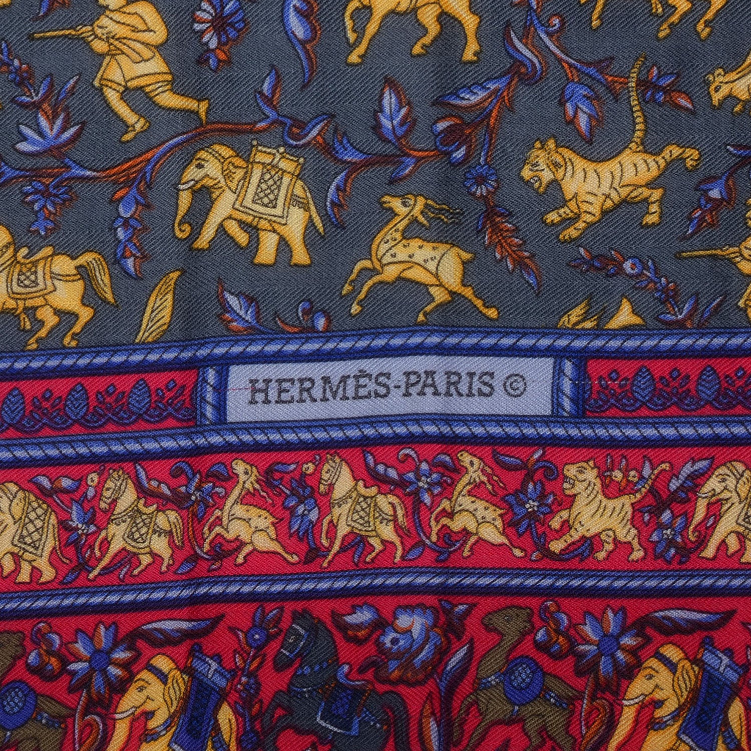 Hermes Cashmere Silk Chasse En Inde Scarf Purple 140 5 of 5