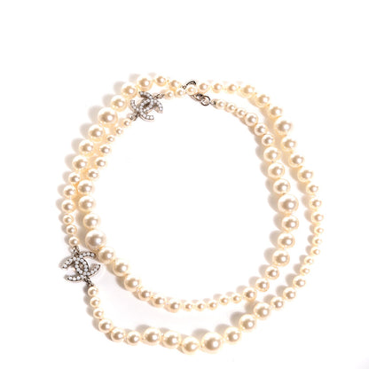 Chanel Graduated Pearl CC Long Necklace Silver 1 of 6