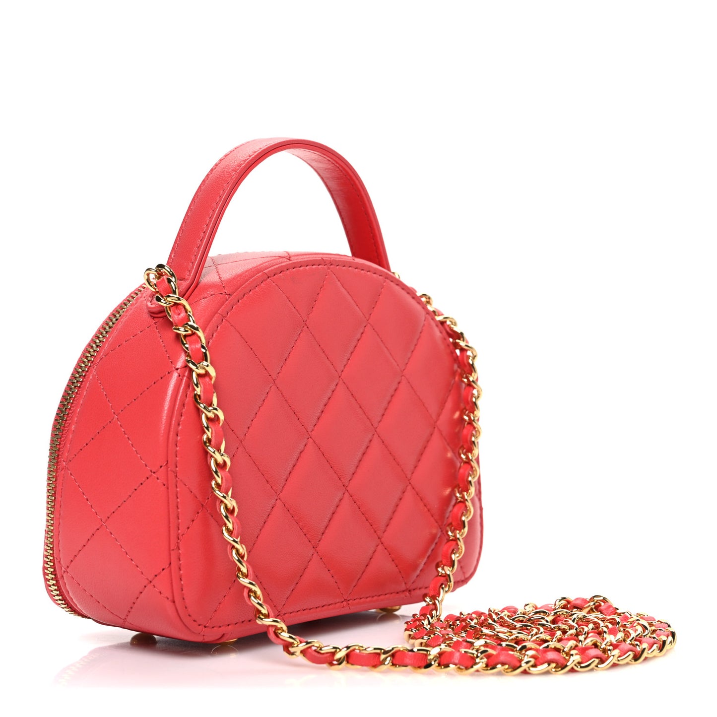 Lambskin Quilted Small Chic Riviera Top Handle Vanity Case Red