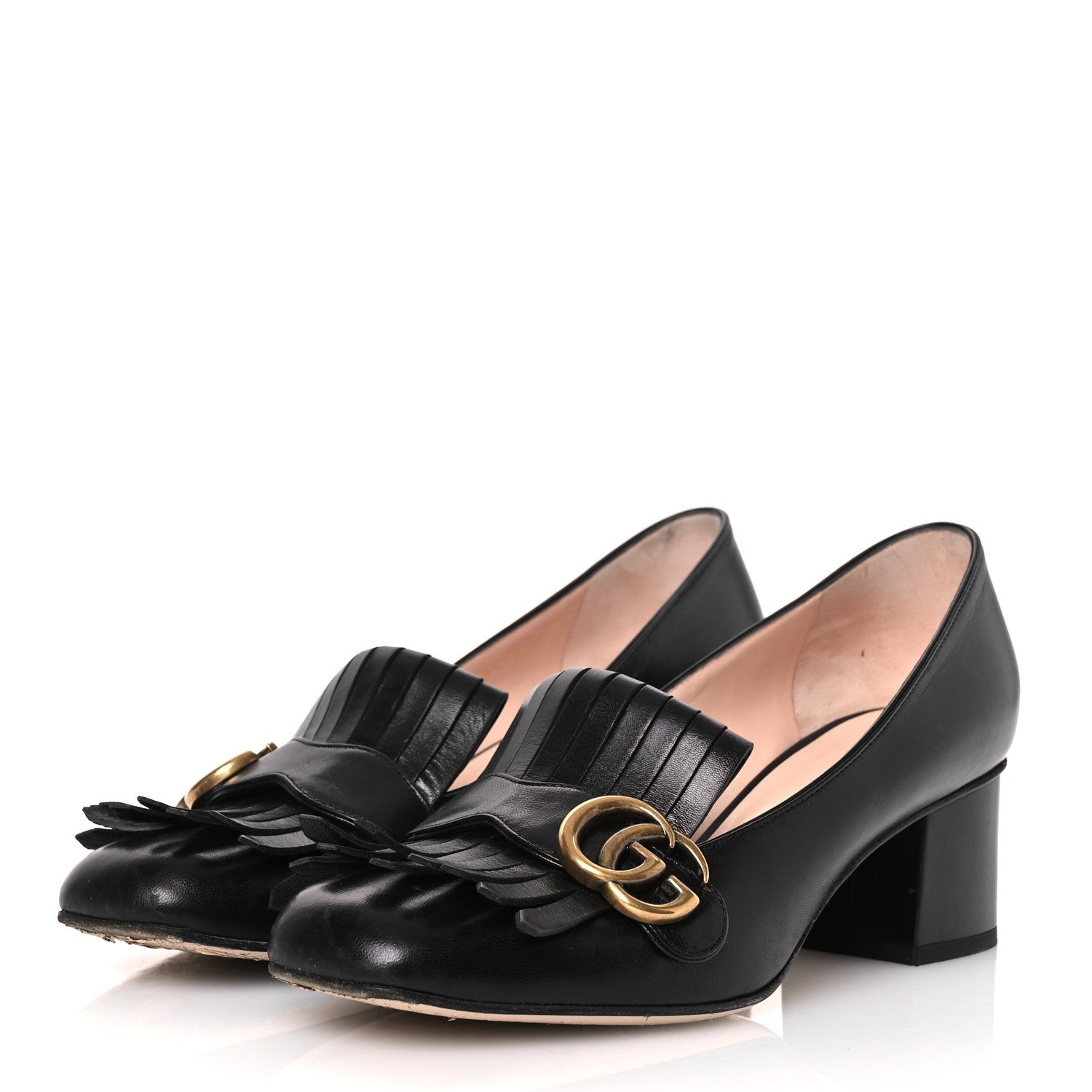 Gucci Malaga Kid GG Marmont Fringe 50mm Loafer Pumps 39.5 Black 4 of 14