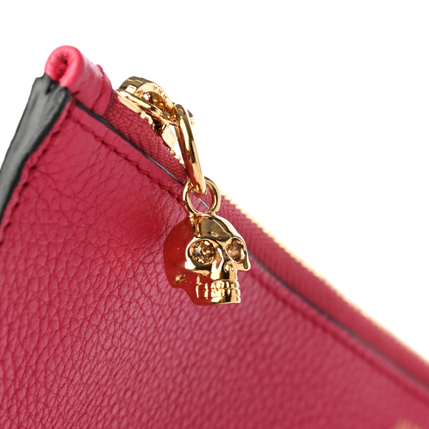 Calfskin Skull Zip Pouch Fuchsia