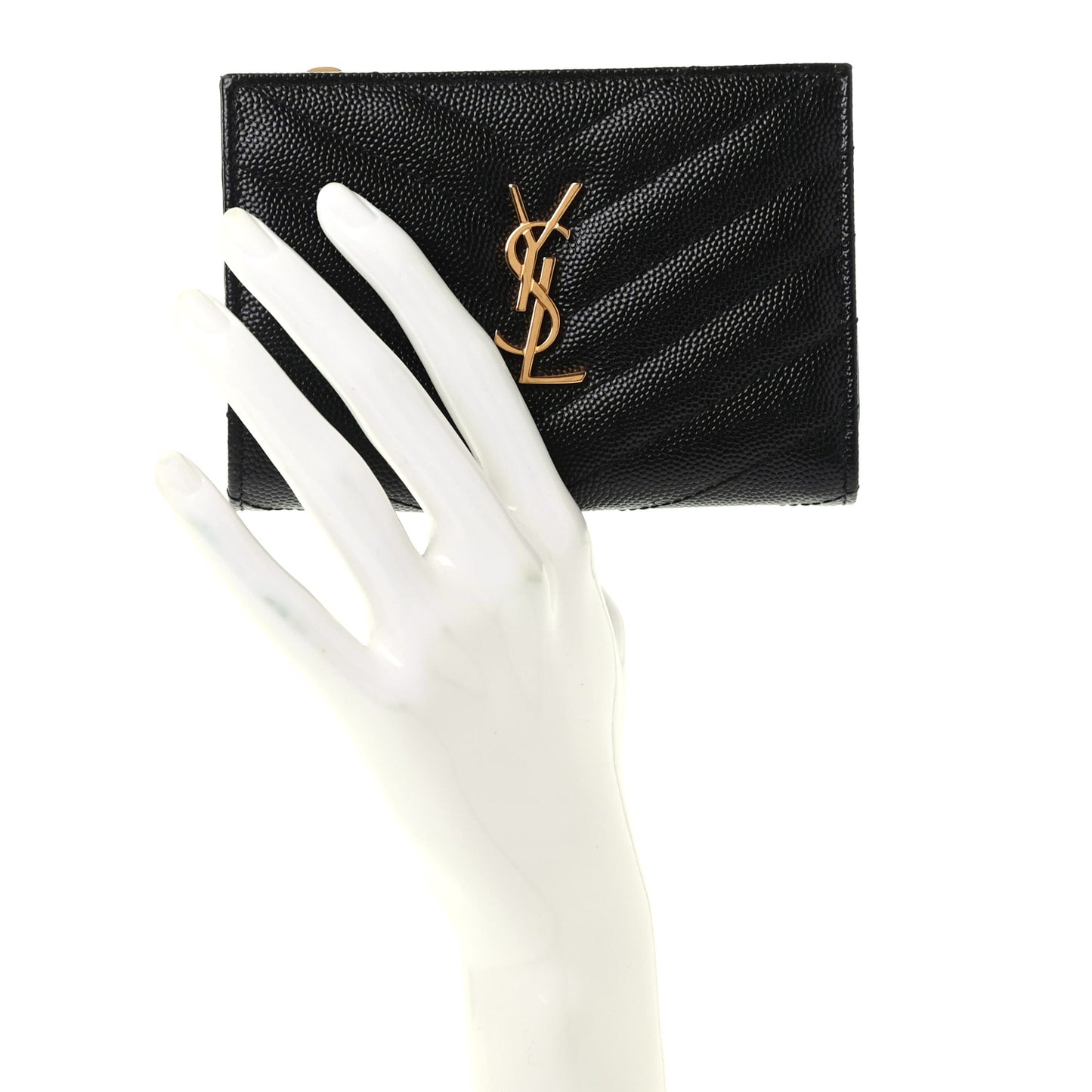 Grain De Poudre Matelasse Chevron Monogram Zipped Two-Part Wallet Black