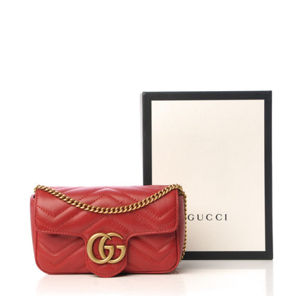 Gucci Calfskin Matelasse Super Mini GG Marmont Shoulder Bag Hibiscus Red 8 of 8