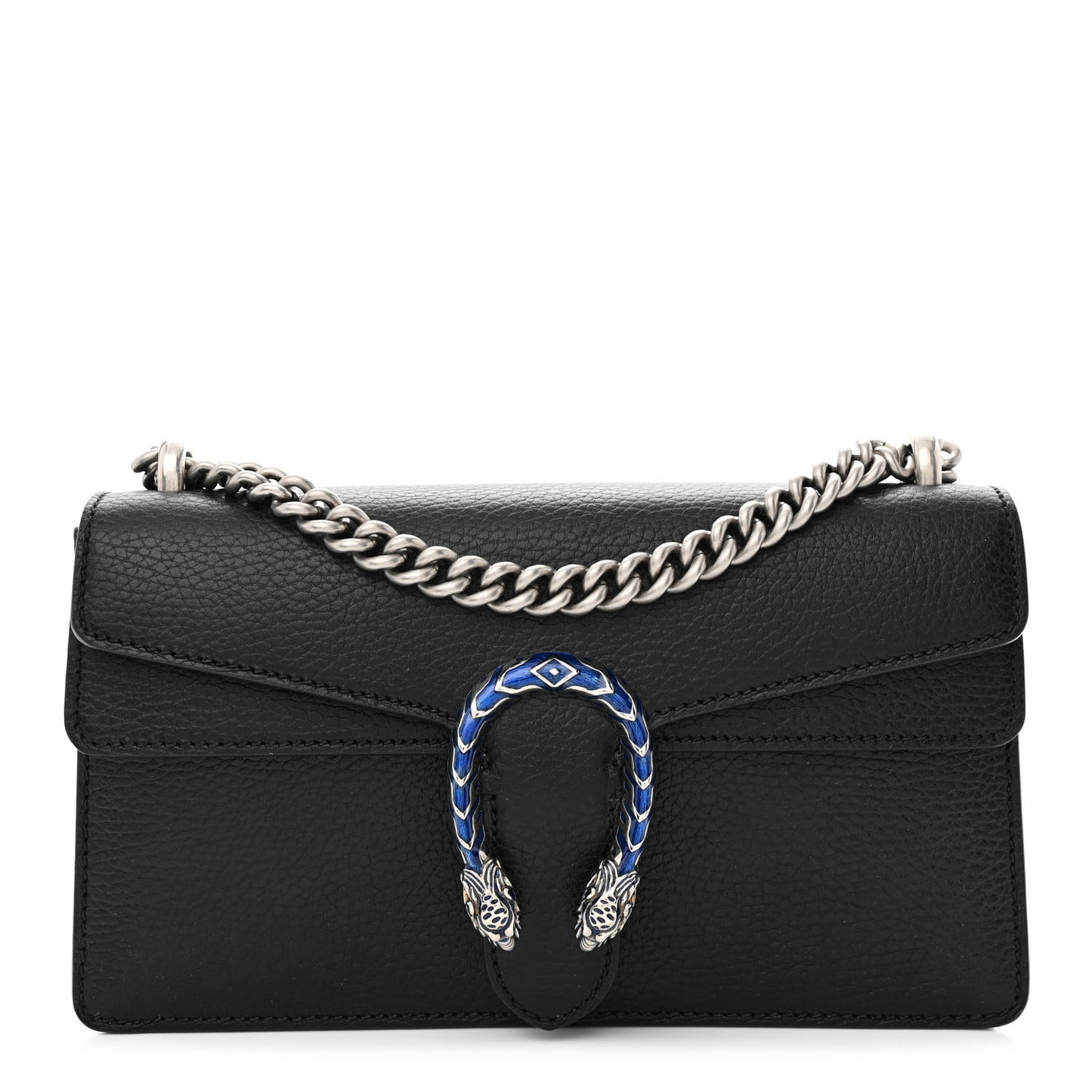 Dollar Calfskin Enamel Small Dionysus Shoulder Bag Black Electric Blue