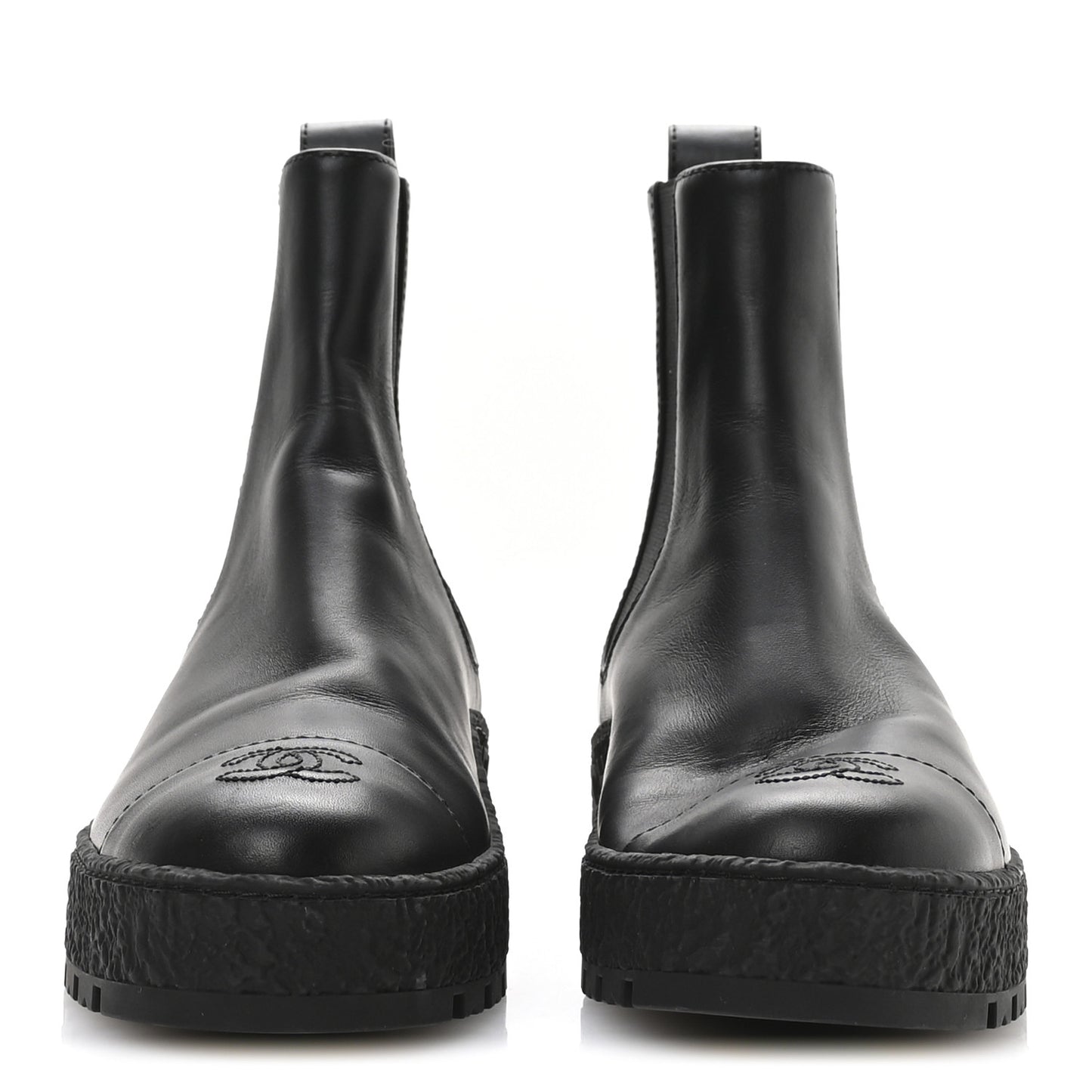 Calfskin Cap Toe CC Ankle Boots 40 Black