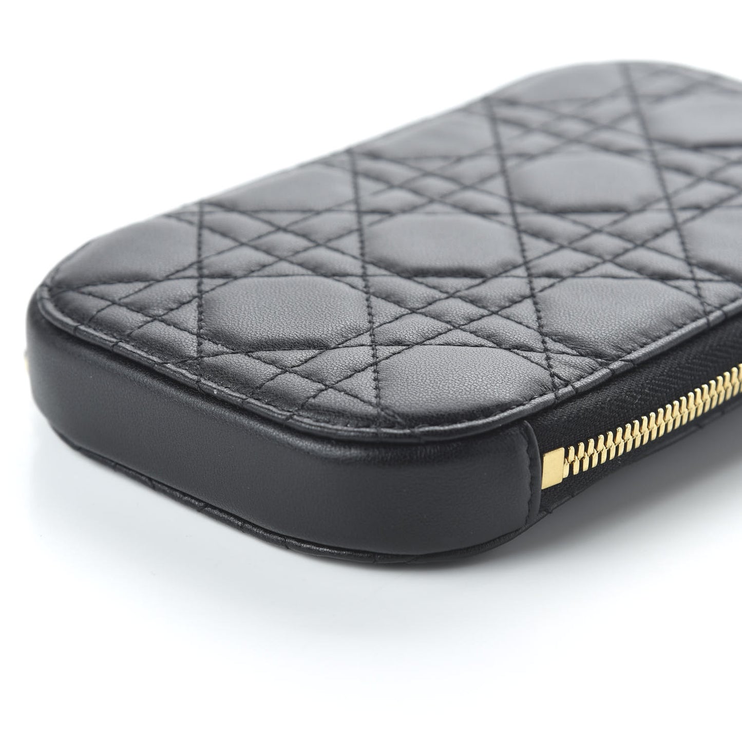 Lambskin Cannage Lady Dior Phone Holder Black