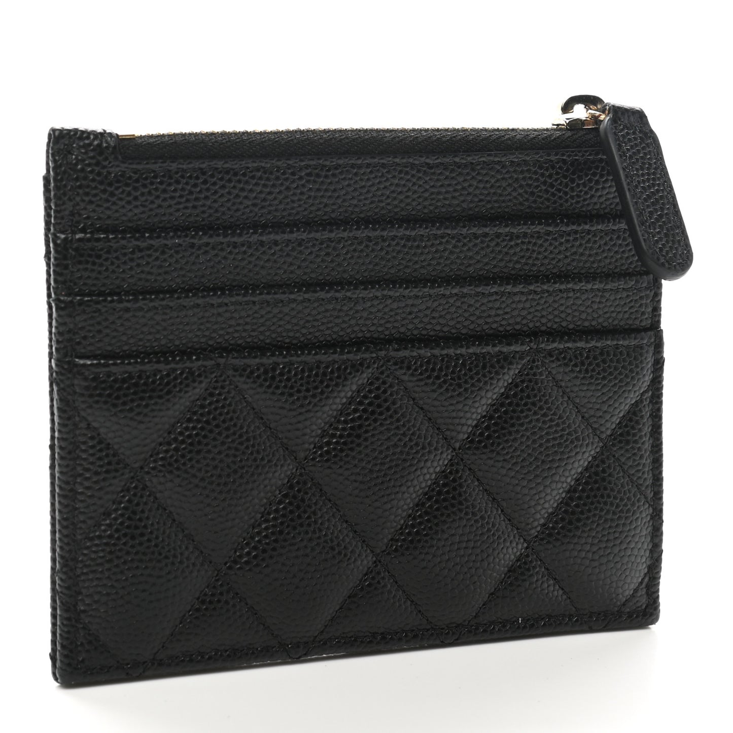 Caviar Quilted CC Zip Card Holder Black