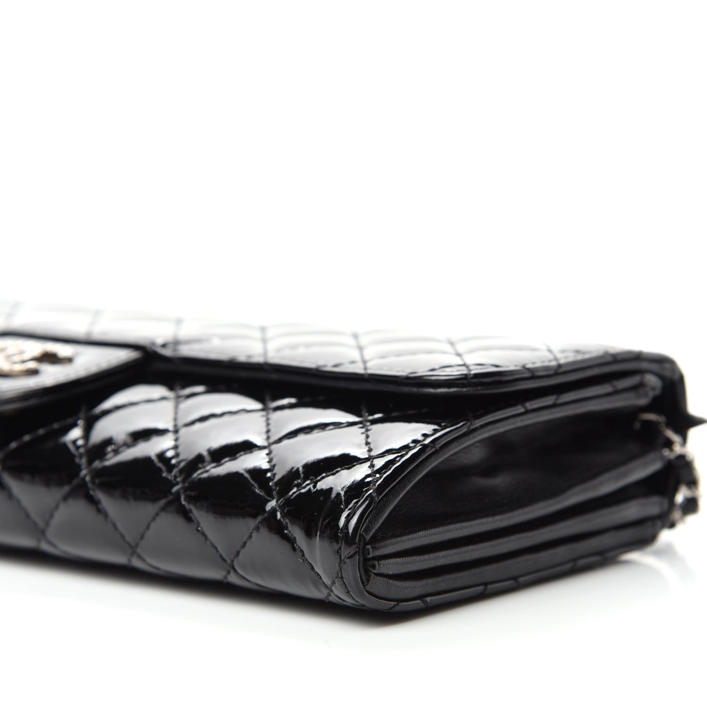 Patent Calfskin Quilted Brilliant East West Flap Clutch Black