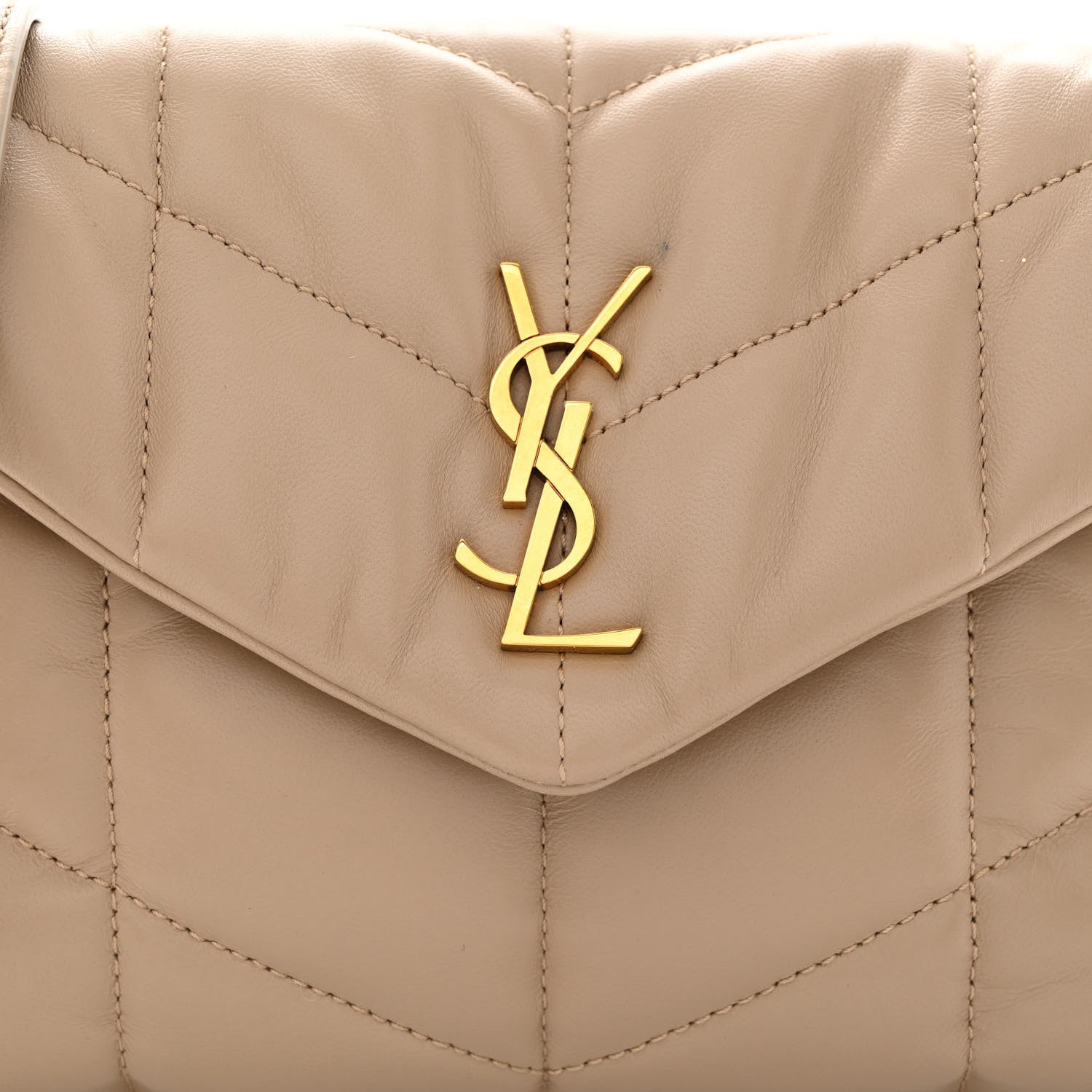Saint Laurent Lambskin Quilted Toy Loulou Puffer Monogram Chain Satchel Dark Beige 8 of 10