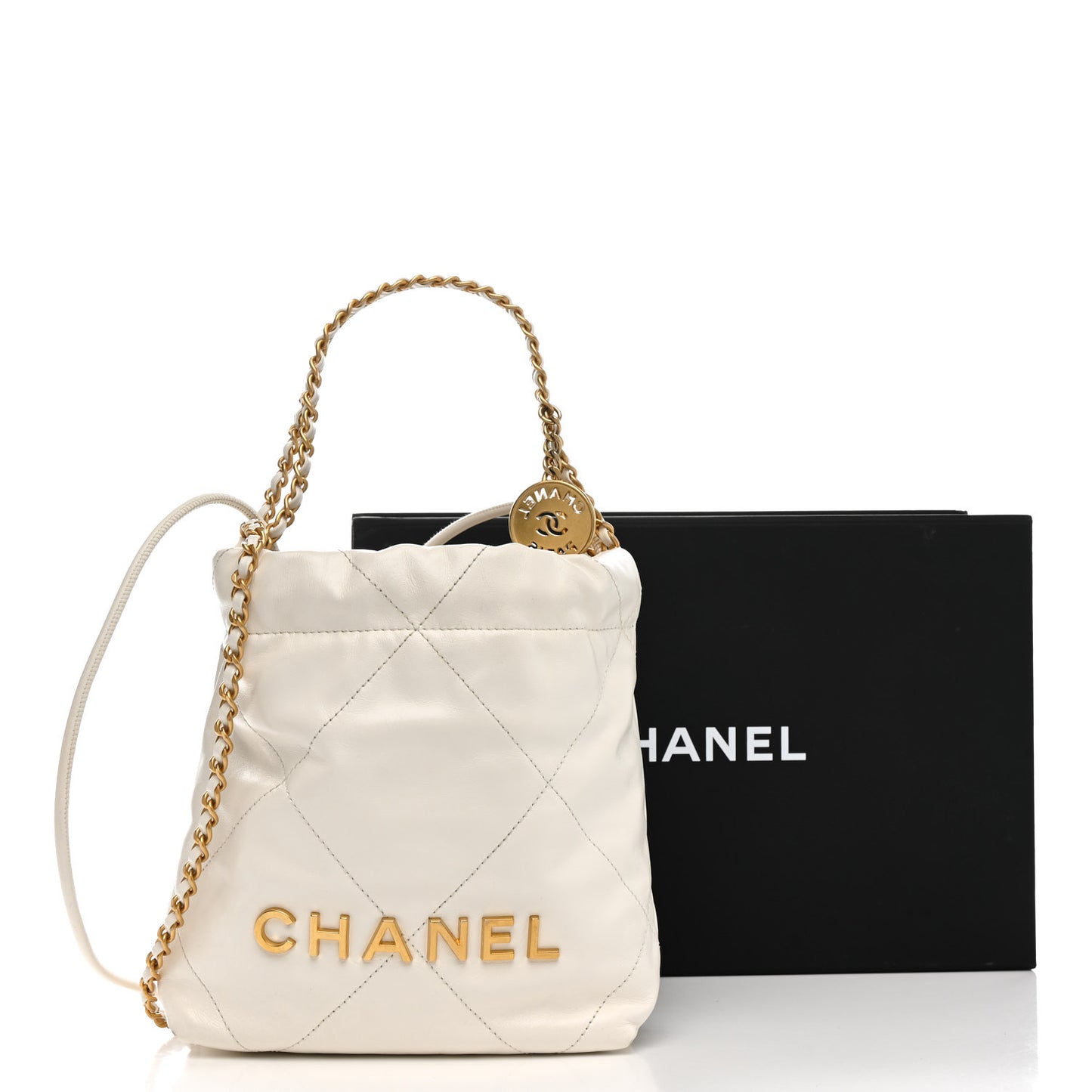 Shiny Calfskin Quilted Mini Chanel 22 White