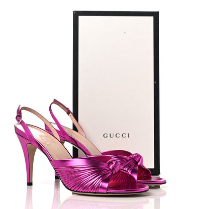 Gucci Metallic Nappa Crawford Knot Slingback Sandals 41 Fuxia 8 of 8