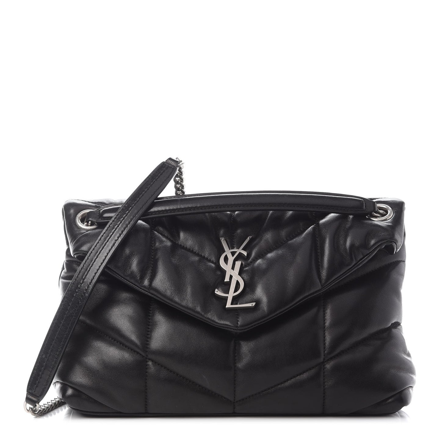 Lambskin Quilted Small Loulou Puffer Monogram Chain Satchel Black