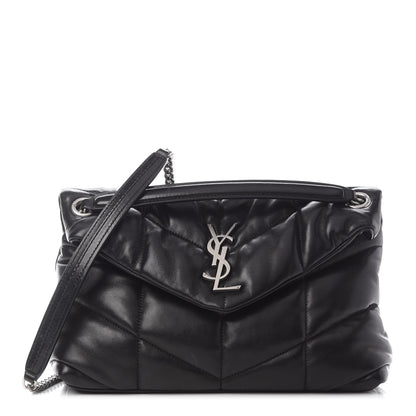 Saint Laurent Lambskin Quilted Small Loulou Puffer Monogram Chain Satchel Black 1 of 9