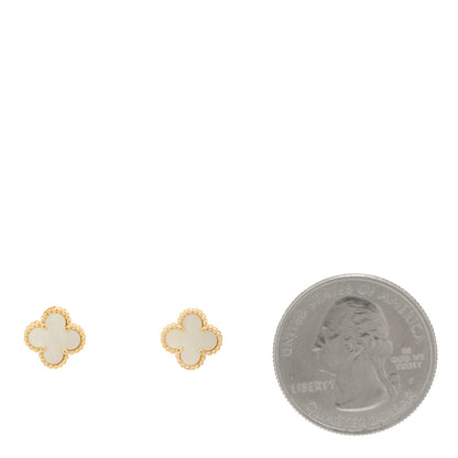 Van Cleef & Arpels 18K Yellow Gold Mother of Pearl Sweet Alhambra Earrings 2 of 4