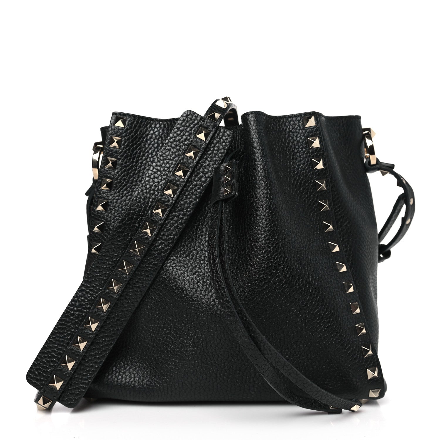 Valentino Garavani Grained Calfskin Rockstud Bucket Bag Black 1 of 9