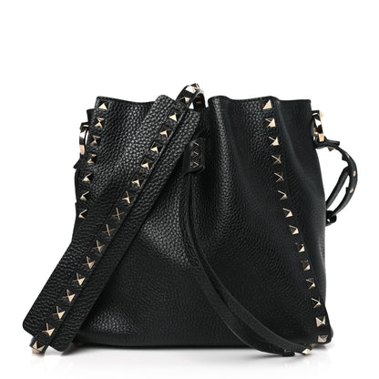 Valentino Garavani Grained Calfskin Rockstud Bucket Bag Black 1 of 9