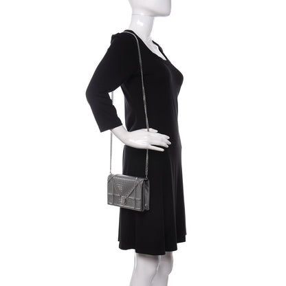 Christian Dior Metallic Patent Micro-Cannage Diorama Wallet on Chain Pouch Silver 2 of 11