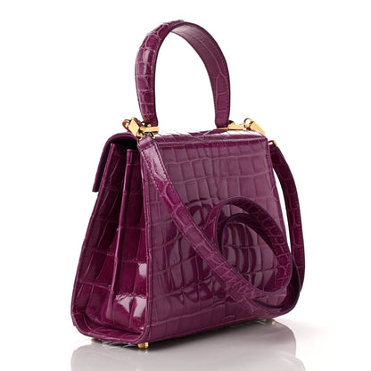 Salvatore Ferragamo Crocodile Gancini 2-Way Top Handle Bag Purple 3 of 8