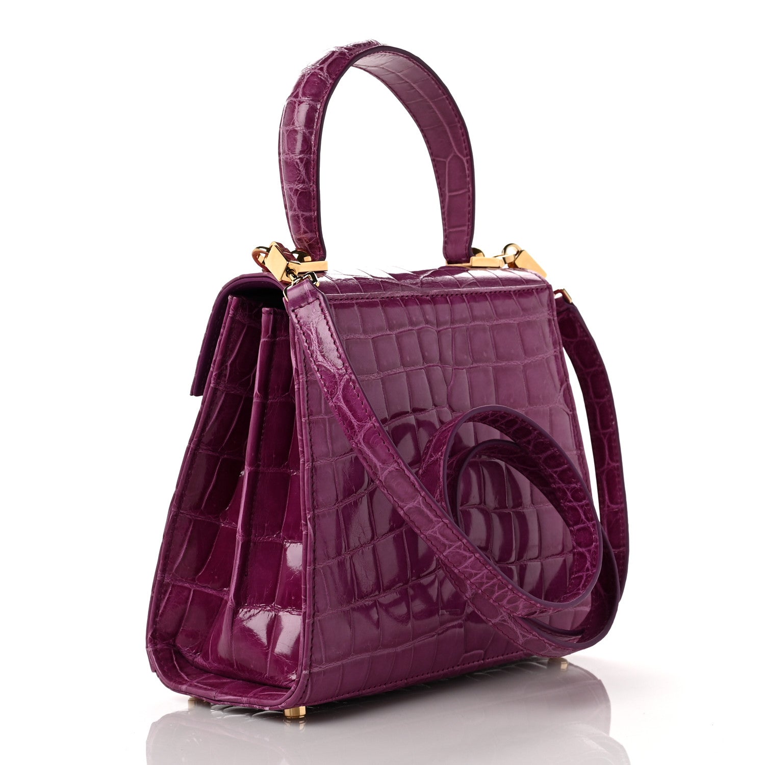 Salvatore Ferragamo Crocodile Gancini 2-Way Top Handle Bag Purple 3 of 8