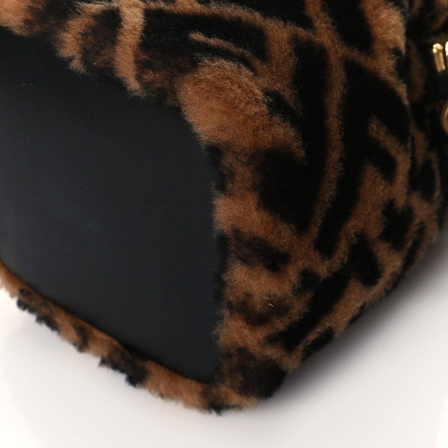 Shearling Vitello Dolce F is Fendi Macro FF 1974 Mini Mon Tresor Bucket Bag Tobacco Black