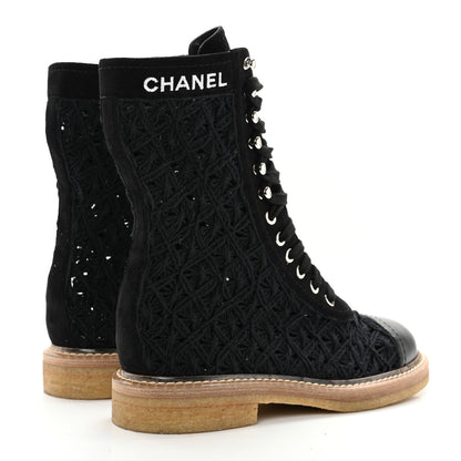 Chanel Crochet Calfskin Lace Up Boots 37 Black 4 of 9