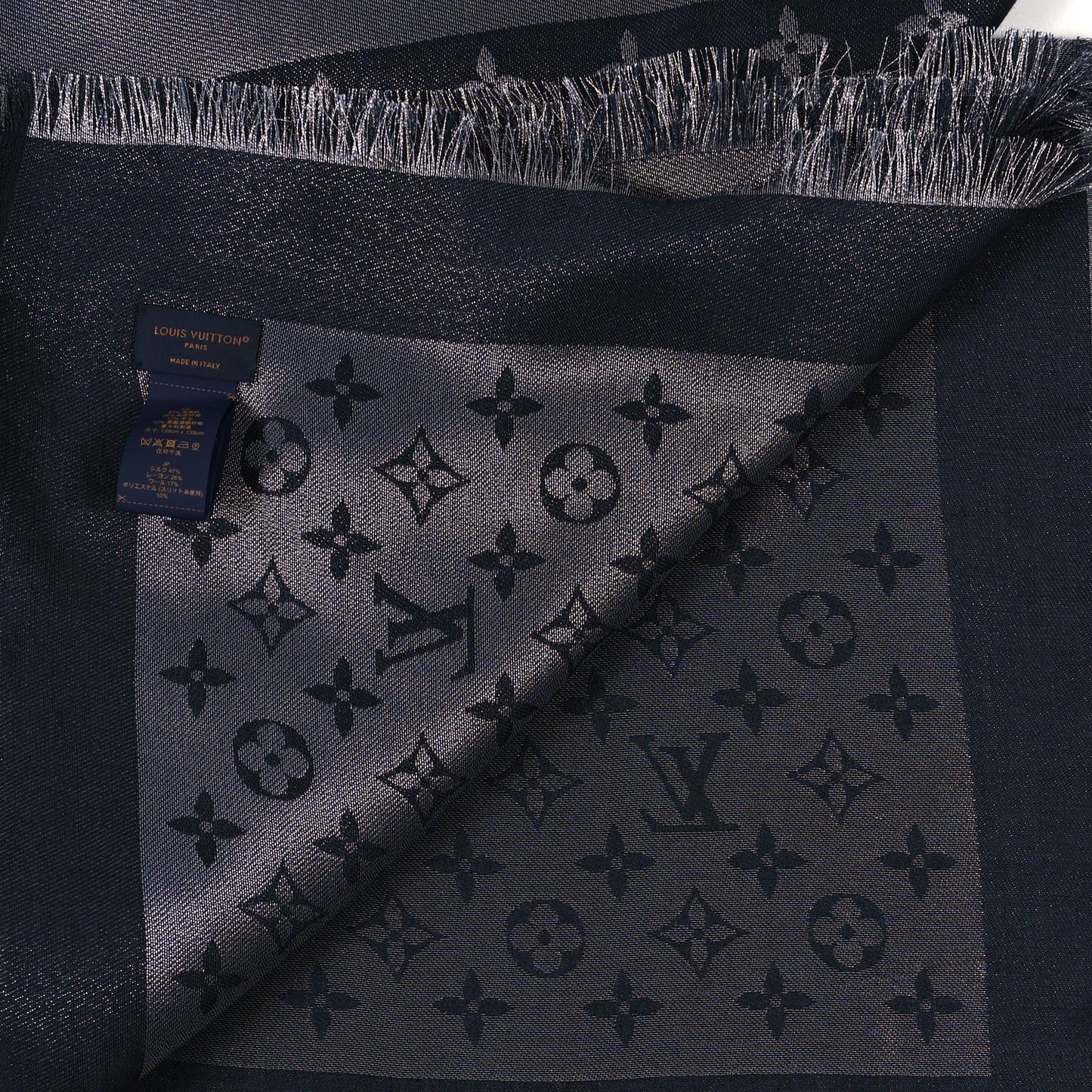 Silk Lurex Wool Monogram Shine Shawl Black
