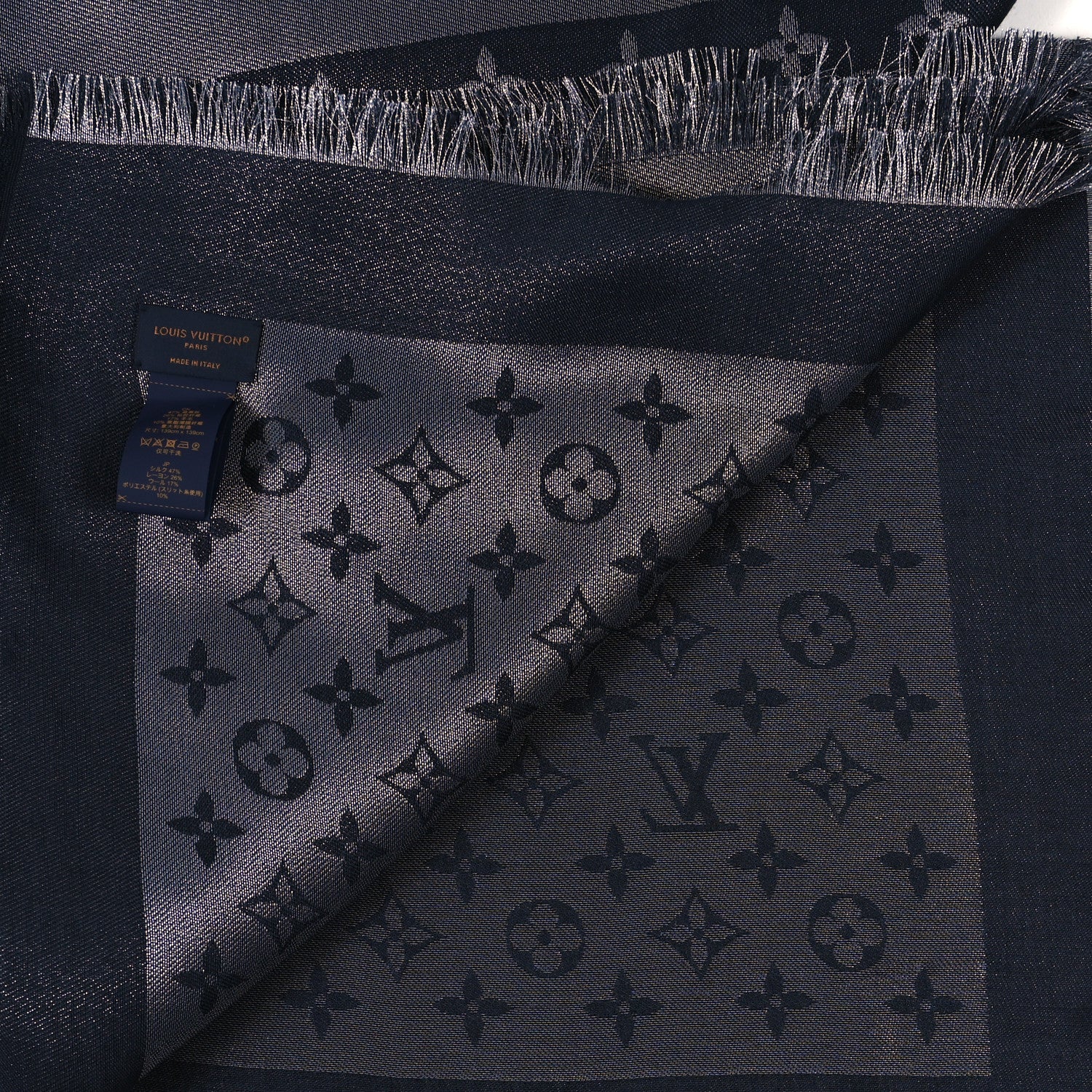 Louis Vuitton Silk Lurex Wool Monogram Shine Shawl Black 3 of 3