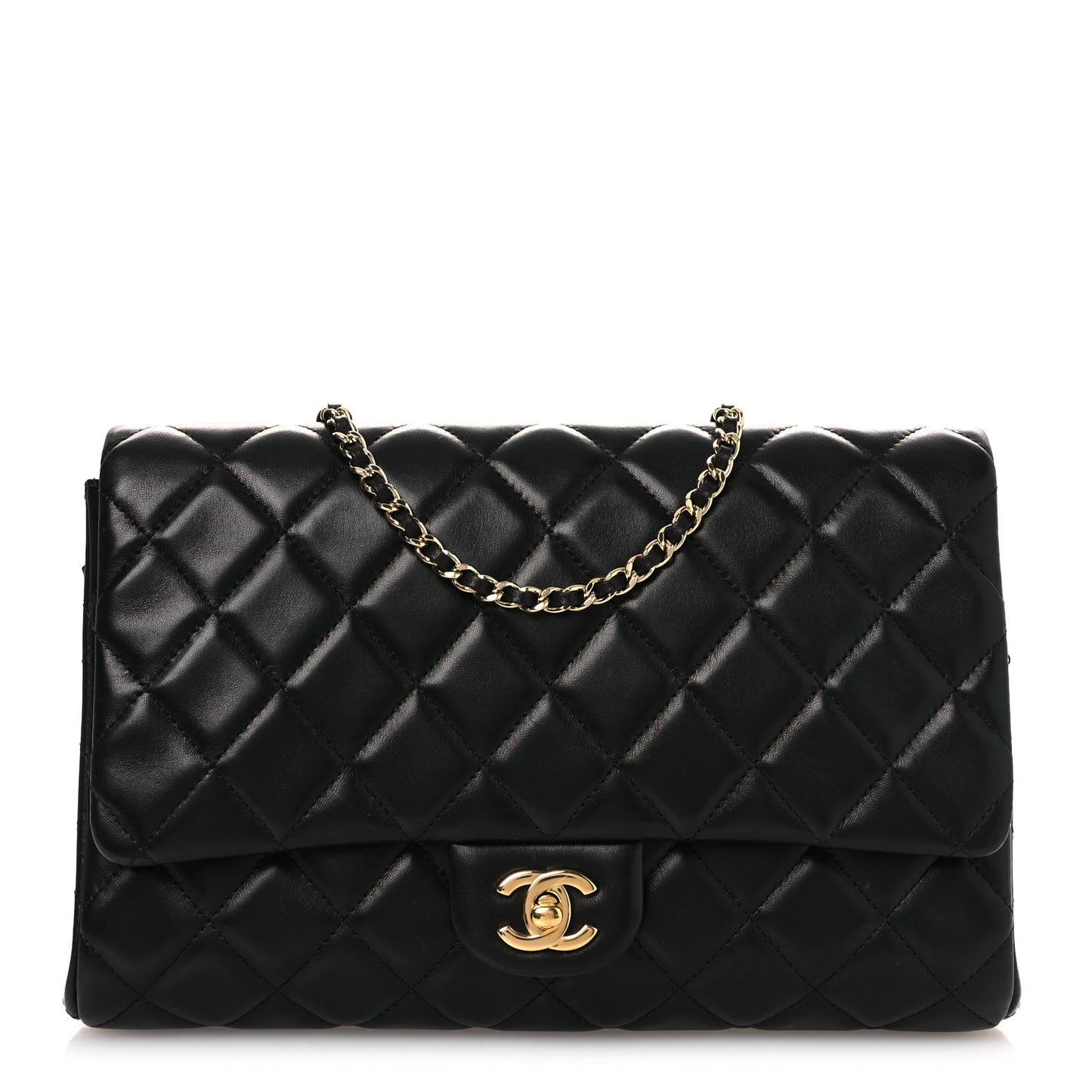 Lambskin Quilted Clutch with Chain Flap Black