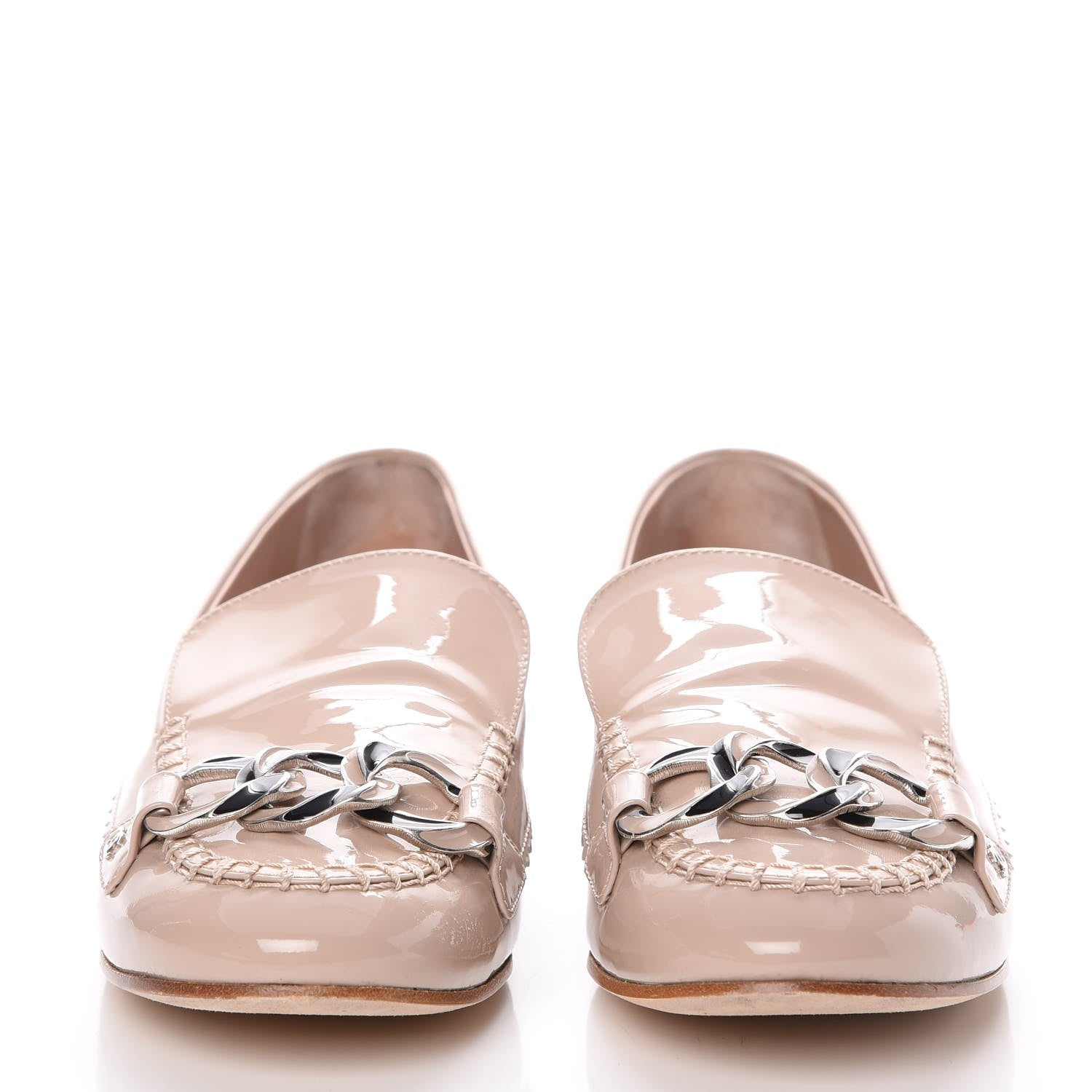 Chanel Patent Chain Moccasin Loafers 39.5 Beige 2 of 16