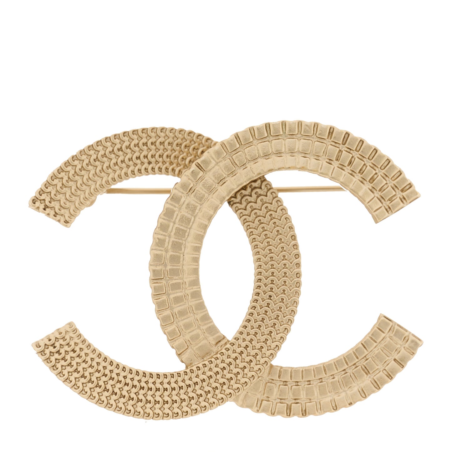 Metal Chain Quilted CC Brooch Gold