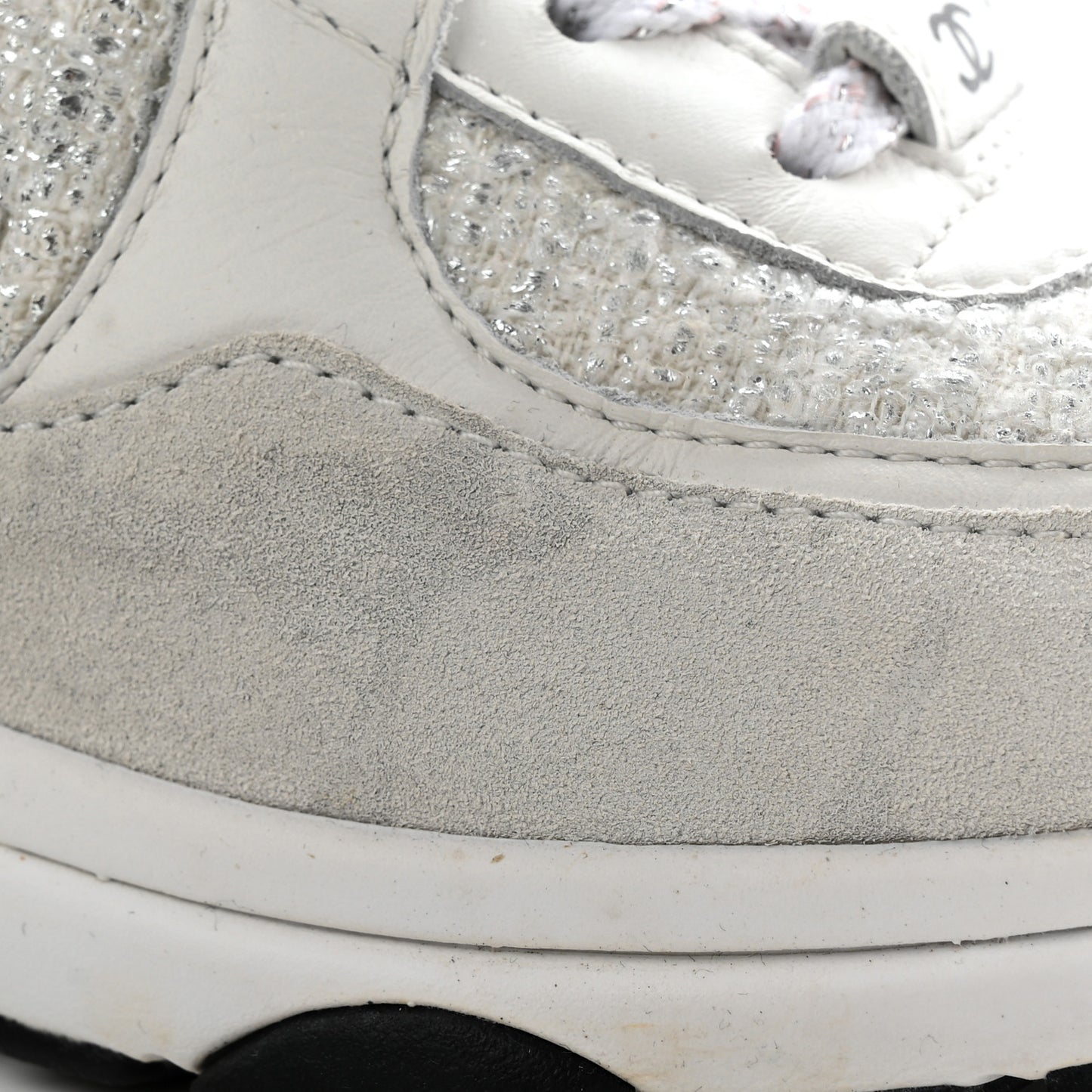 Painted Iridescent Cotton Tweed Suede Calfskin Womens CC Sneakers 37 White Silver Multicolor