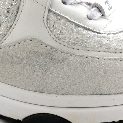 Chanel Painted Iridescent Cotton Tweed Suede Calfskin Womens CC Sneakers 37 White Silver Multicolor 12 of 13