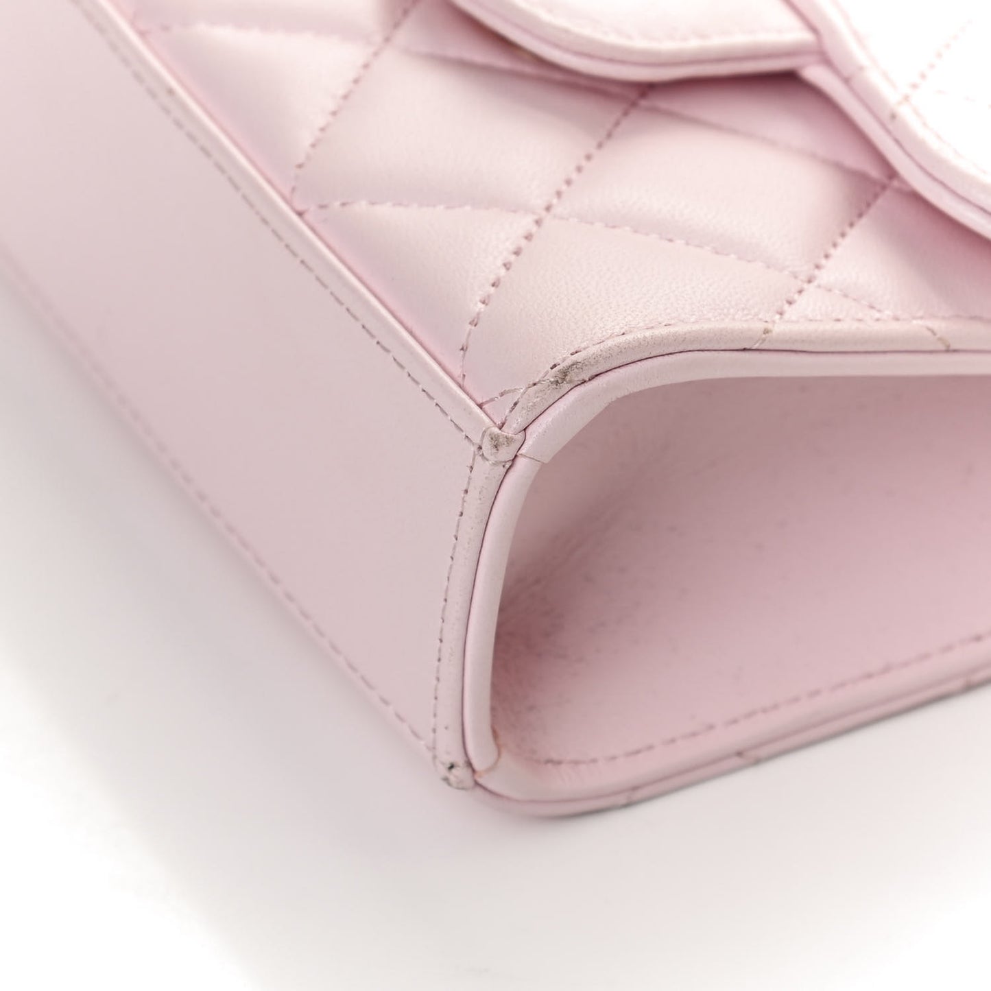 Lambskin Quilted Top Handle Clutch With Chain Light Pink