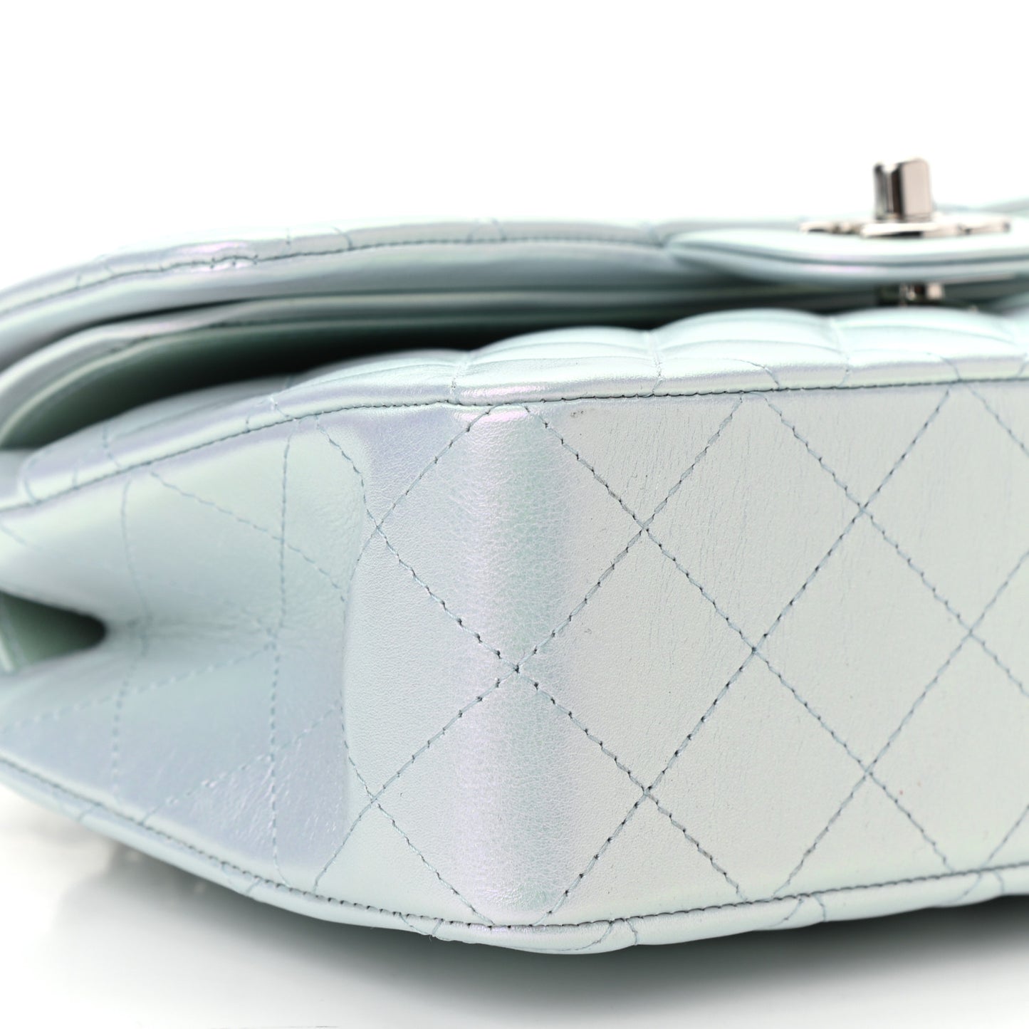 Iridescent Calfskin Quilted Small Double Flap Blue