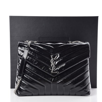 Saint Laurent Patent Y Quilted Monogram Medium Loulou Chain Satchel Black 11 of 11