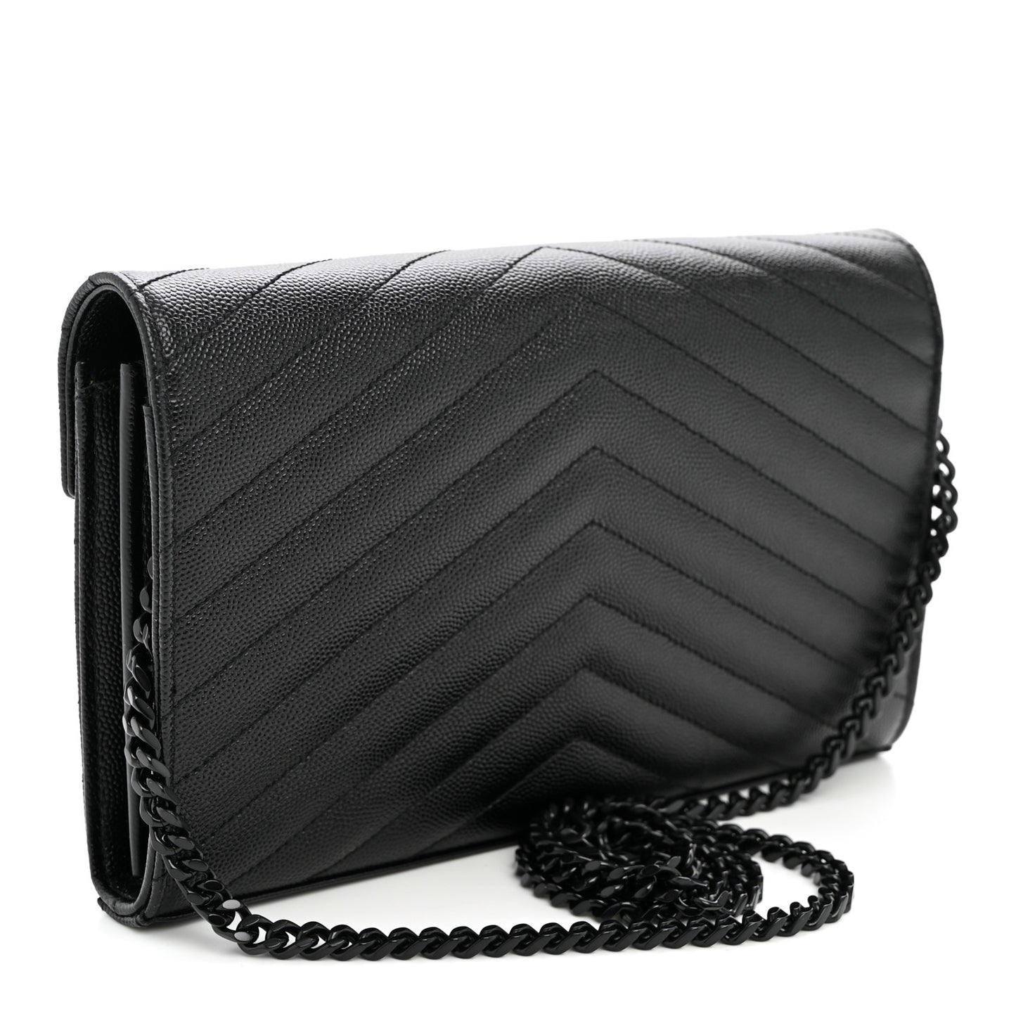 Grain De Poudre Matelasse Chevron Monogram Monochrome Chain Wallet Black
