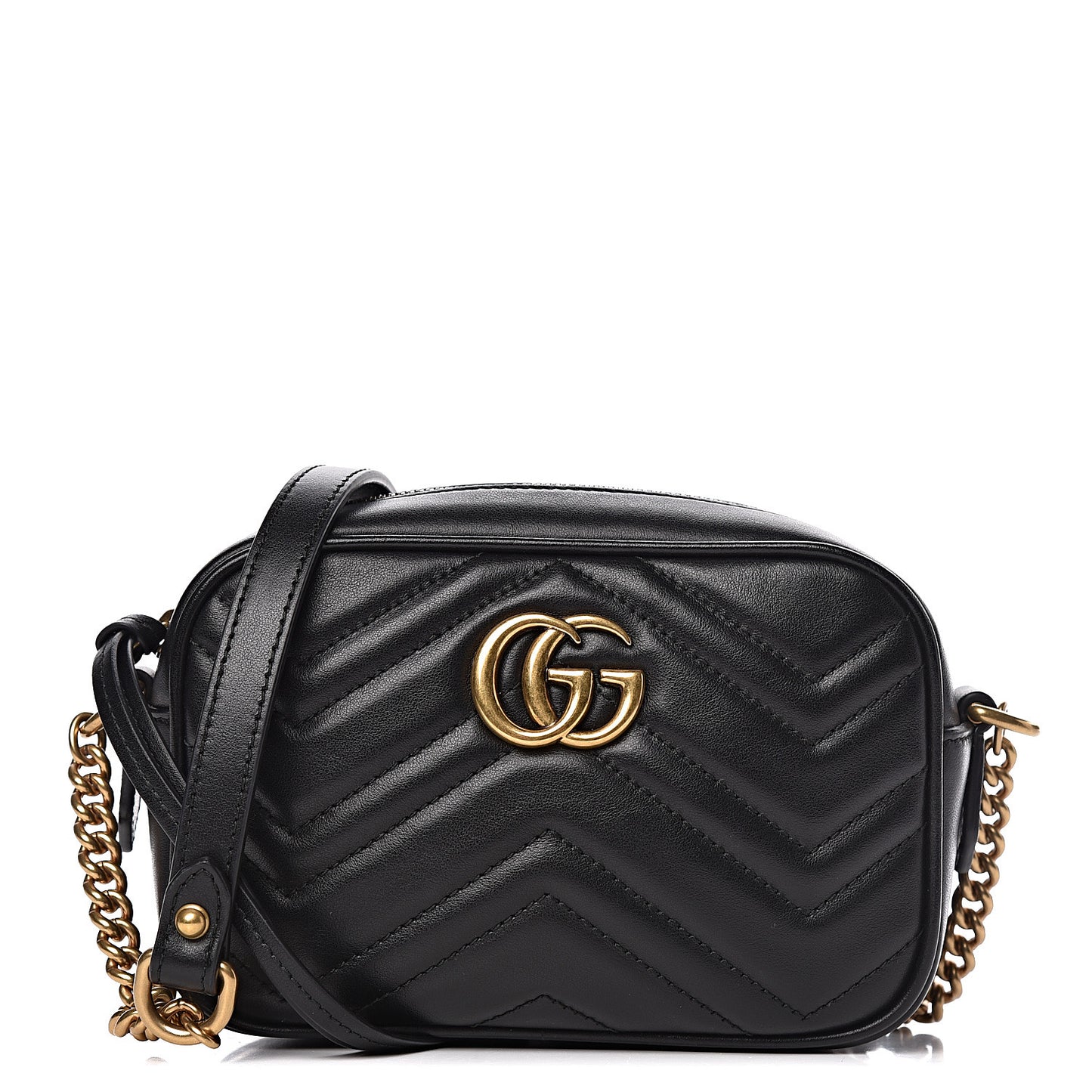 Calfskin Matelasse Mini GG Marmont Chain Shoulder Bag Black