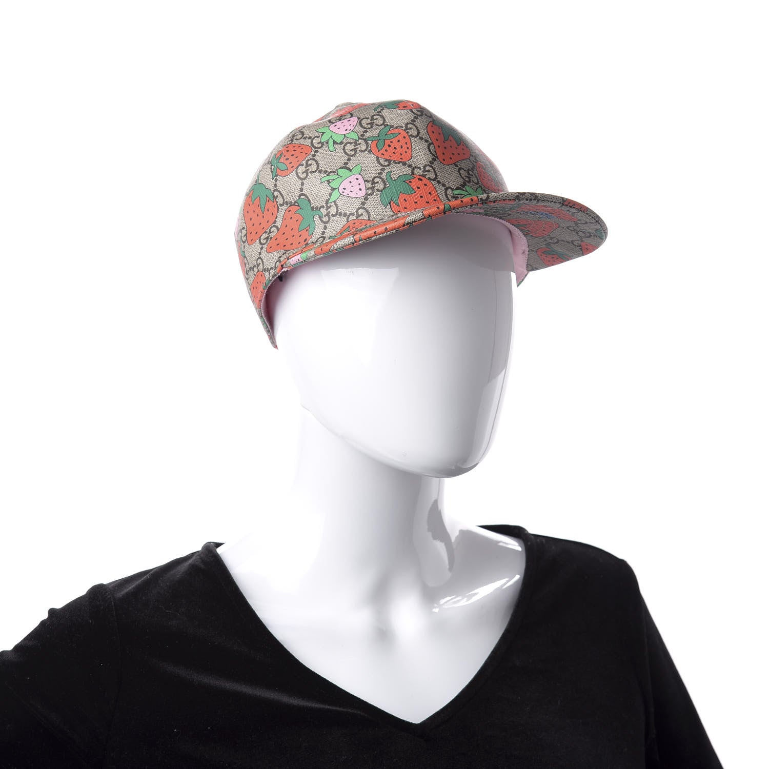 Gucci GG Supreme Monogram Strawberry Baseball Hat 56 Beige 2 of 8