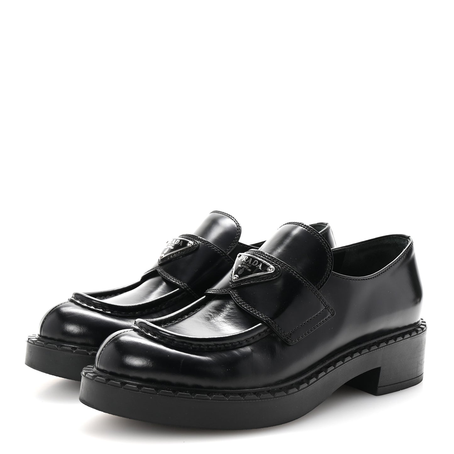 Spazzolato Metal Triangle Logo 50mm Loafers 36 Black