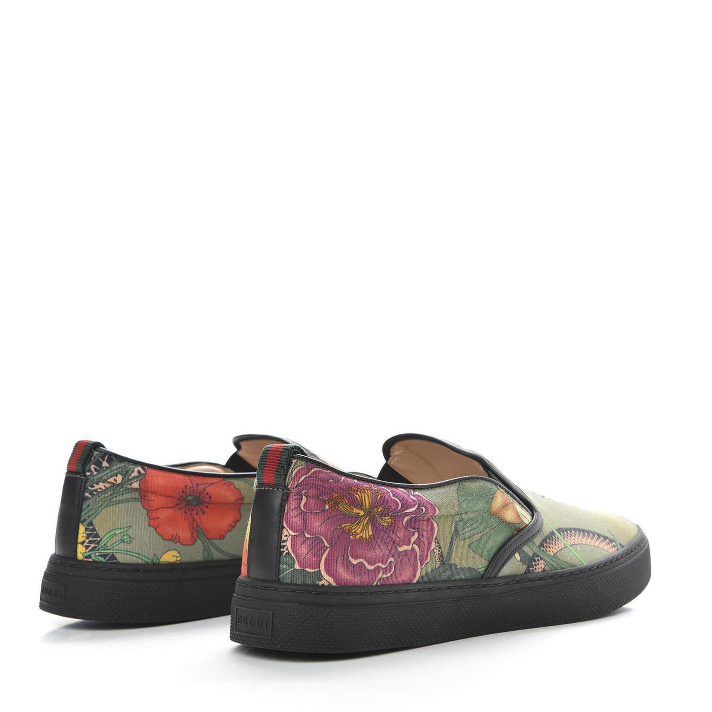 Canvas Miro Soft Calfskin Web Floral Snake Print Mens Dublin Slip On Sneakers 8 Militare Multicolor Black