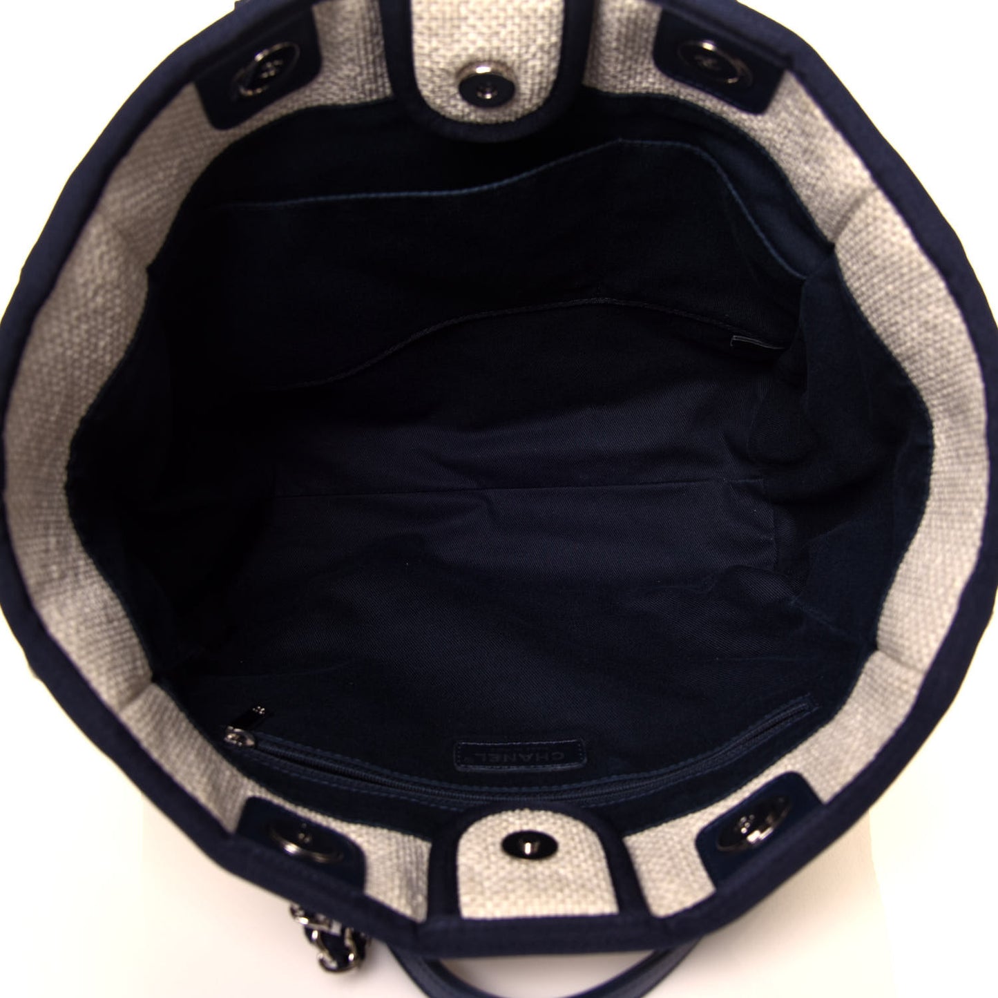 Woven Straw Raffia Small Deauville Tote White Navy