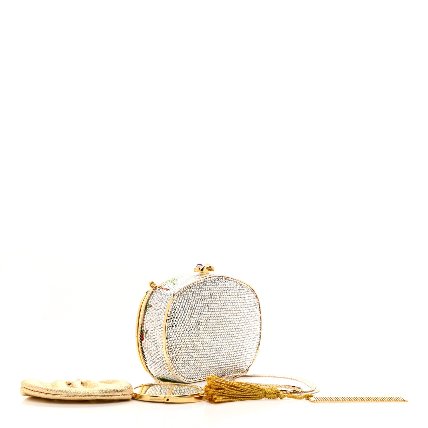 Judith Leiber JUDITH LEIBER Crystal Flower Minaudiere Clutch Gold 3 of 8