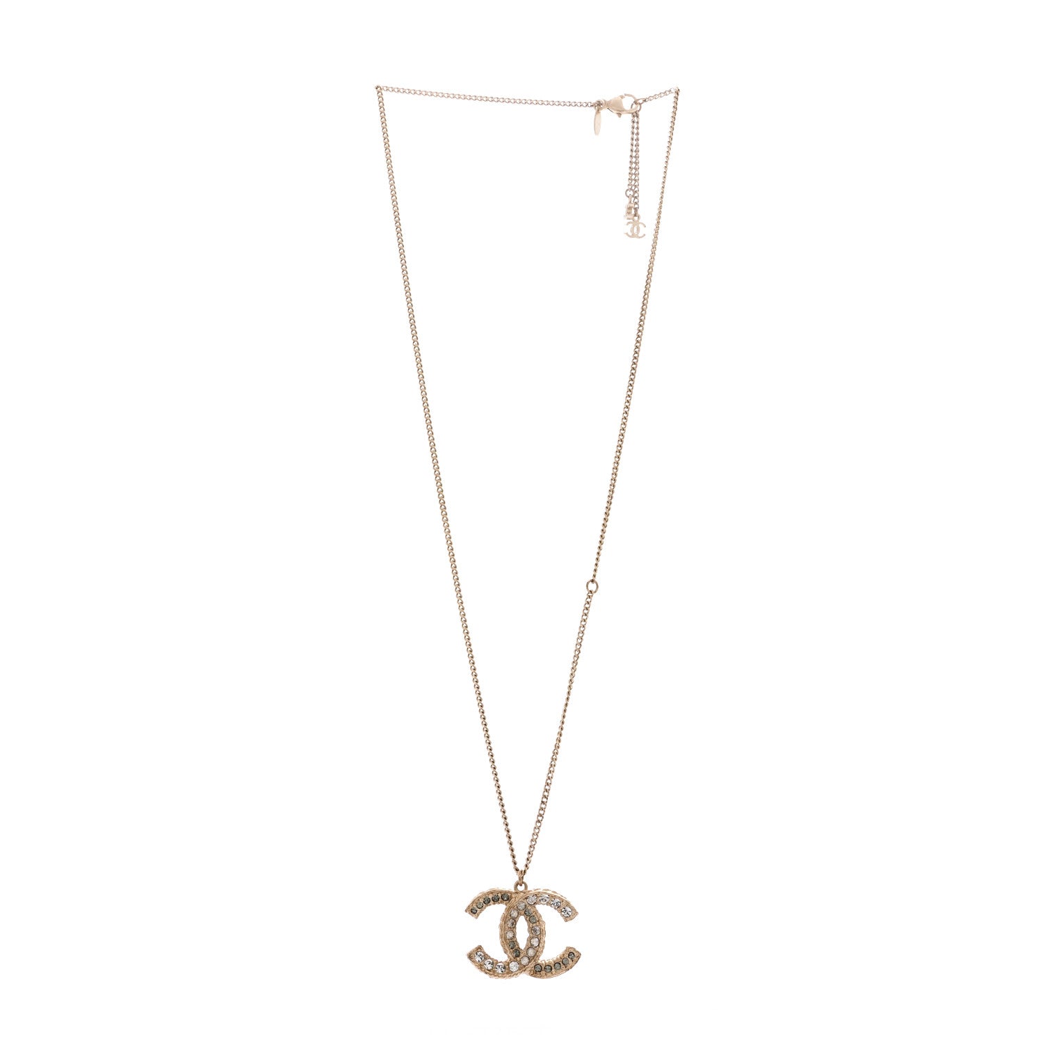 Chanel Crystal Enamel CC Necklace Light Gold 3 of 6