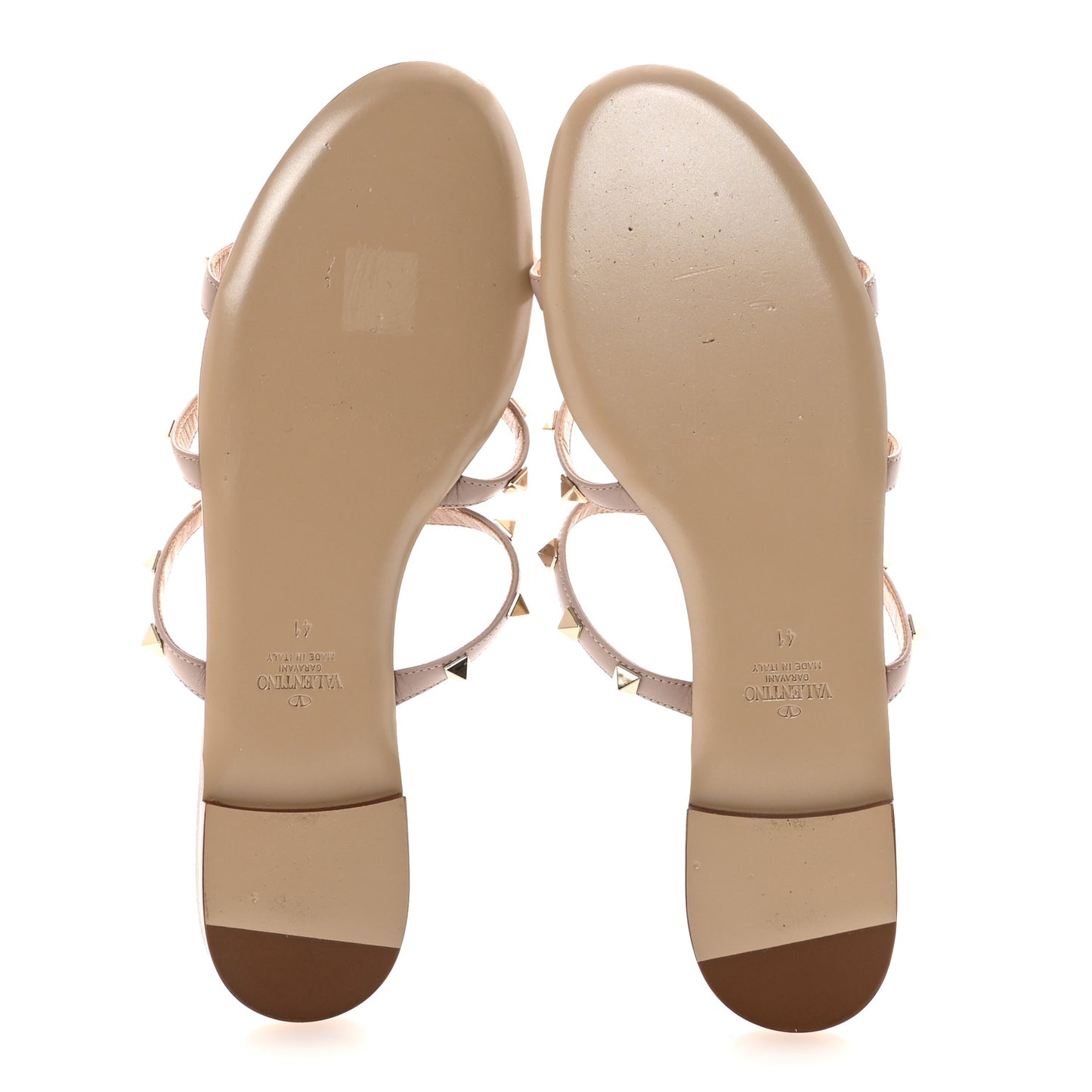 Calfskin Rockstud Caged Flat Slide Sandals 41 Poudre