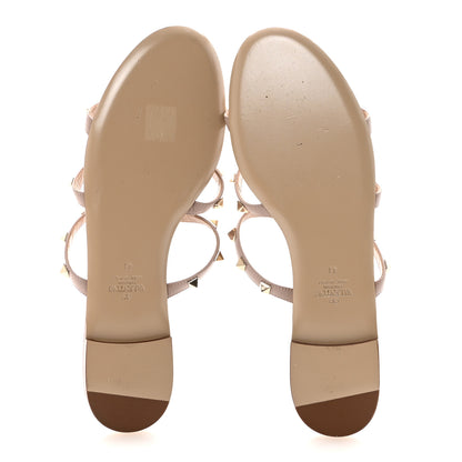 Valentino Garavani Calfskin Rockstud Caged Flat Slide Sandals 41 Poudre 6 of 8