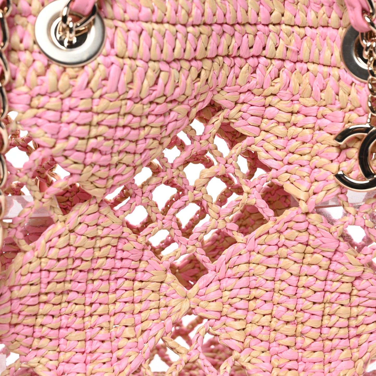 Raffia Effect Braided Small Shopping Bag Beige Pink