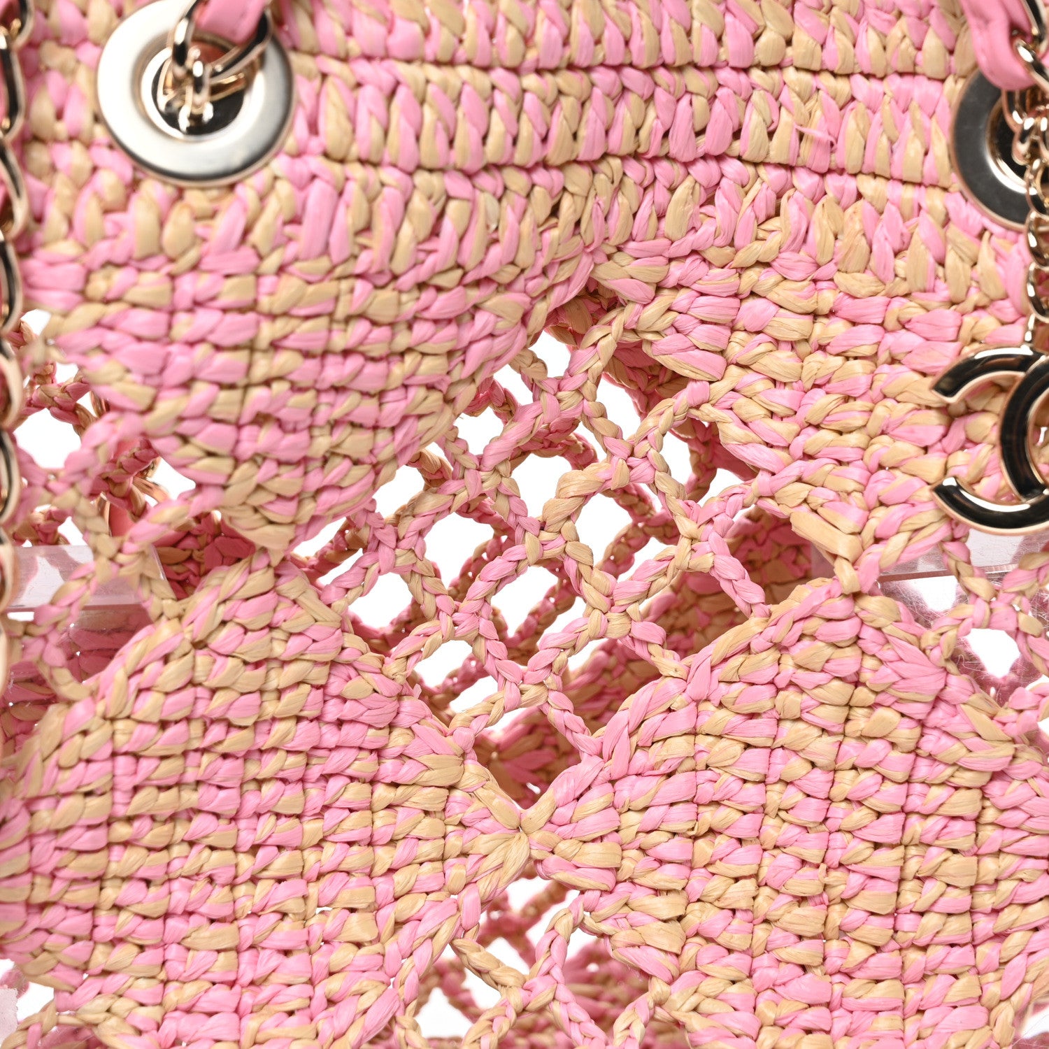 Chanel Raffia Effect Braided Small Shopping Bag Beige Pink 8 of 11