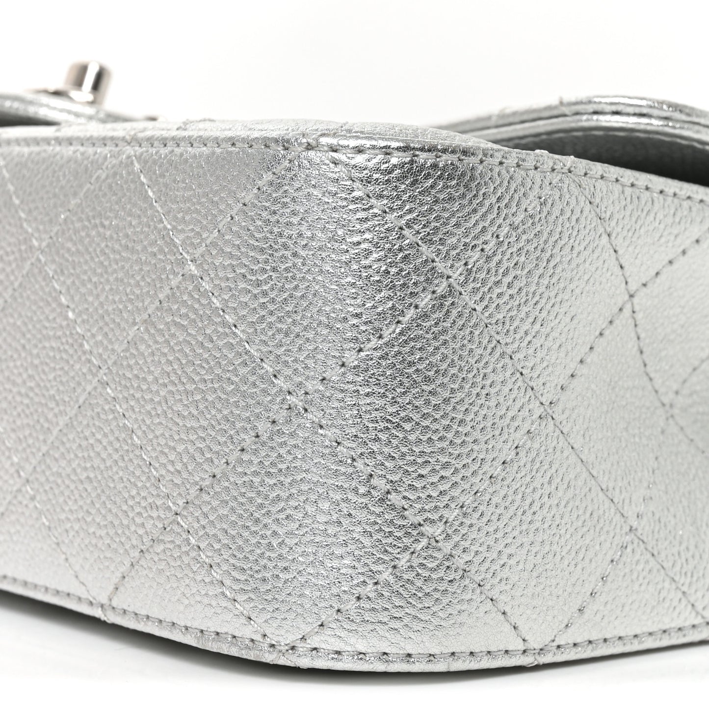 Metallic Caviar Quilted Medium CC Slide Flap Silver Silver